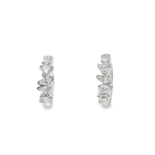 Platinum Multi-Stone Diamond Hoop Earrings, 0.78ct 1