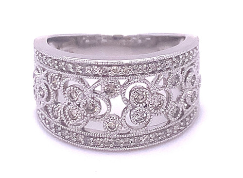 Art Deco style Diamond Dress Ring, 9K White Gold, 0.52ct 1