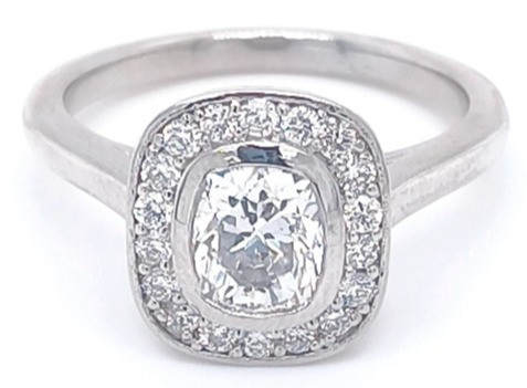 GIA Cushion Diamond Halo Ring, Platinum, 1.45ct 1