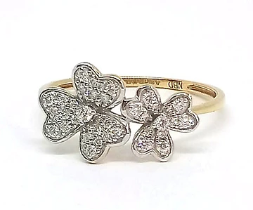 Duo Flower Cuff Ring, 18K Yellow/ White Gold, 0.20ct