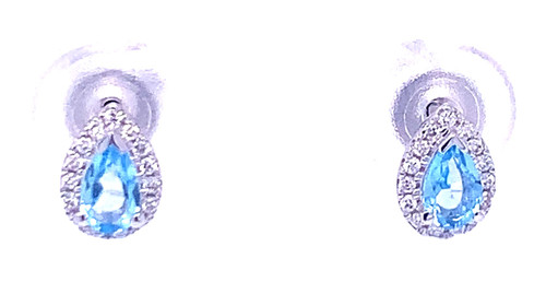Blue Topaz Pear Shaped Earrings With Diamond Halo 0.46ct/0.09ct 1