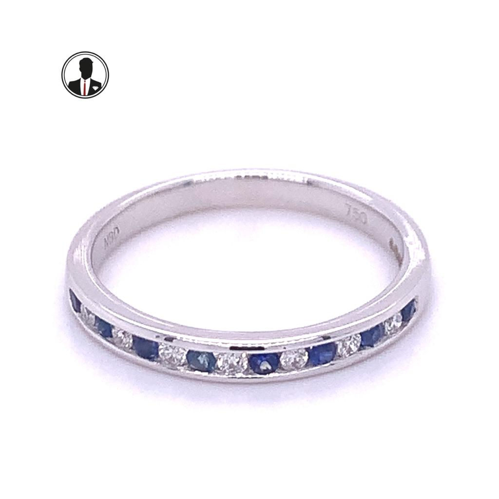 Sapphire/Diamond Channel Set Half Eternity Ring 18K White Gold 0.17ct/0.10ct