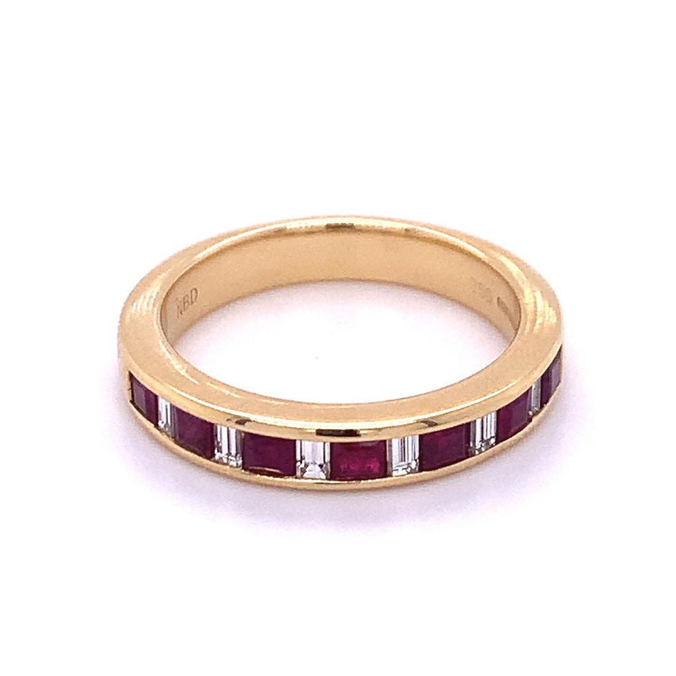 Thumbnail: Ruby/Emerald  Diamond Half Eternity Ring 18K Yellow Gold 0.88ct/0.23ct