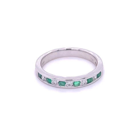 Thumbnail: Emerald/Diamond Half Eternity Ring 18K Yellow Gold 0.17ct/0.19ct