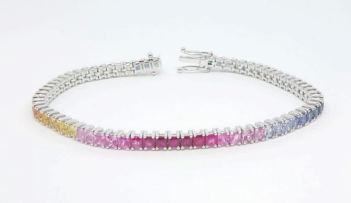 Rainbow Sapphire Tennis Bracelet 18K White Gold 8.06ct 1