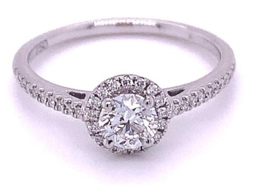 GIA Diamond Halo & Shoulders Ring, 18KT Gold/ PLT, 0.30ct- 1.00ct 1