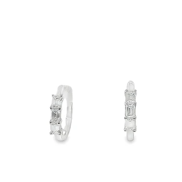 Platinum 3 stone emerald diamond hoops, 0.59ct