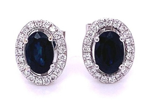 Oval Sapphire Earrings With Diamond Halo White/Yellow Gold 1.21ct/0.19ct 1