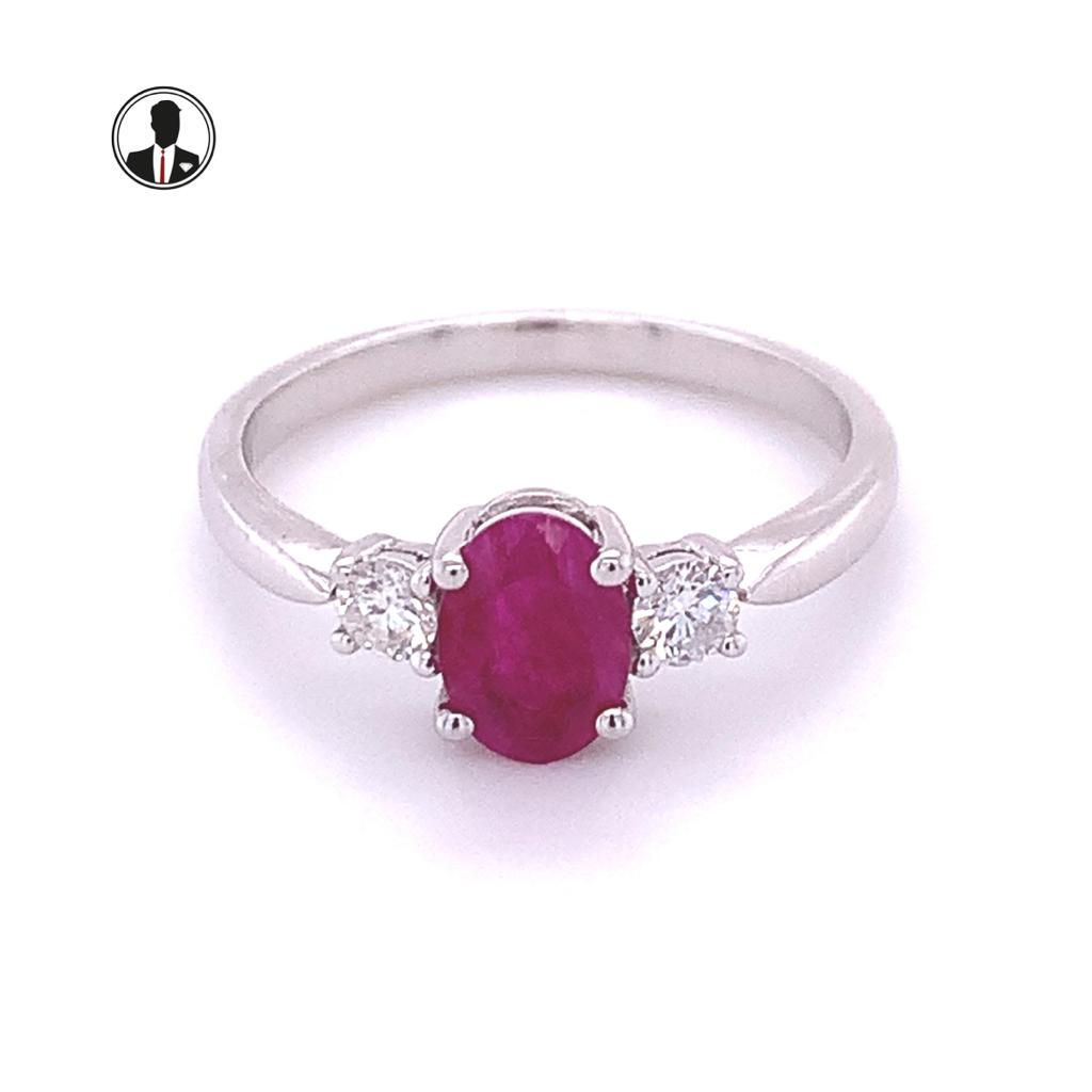 Oval Ruby/Diamond Dress Ring 18K White Gold 0.50ct/0.22ct