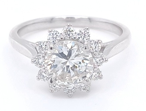 Flower Halo Diamond Ring, 18K White Gold, 1.81ct 1