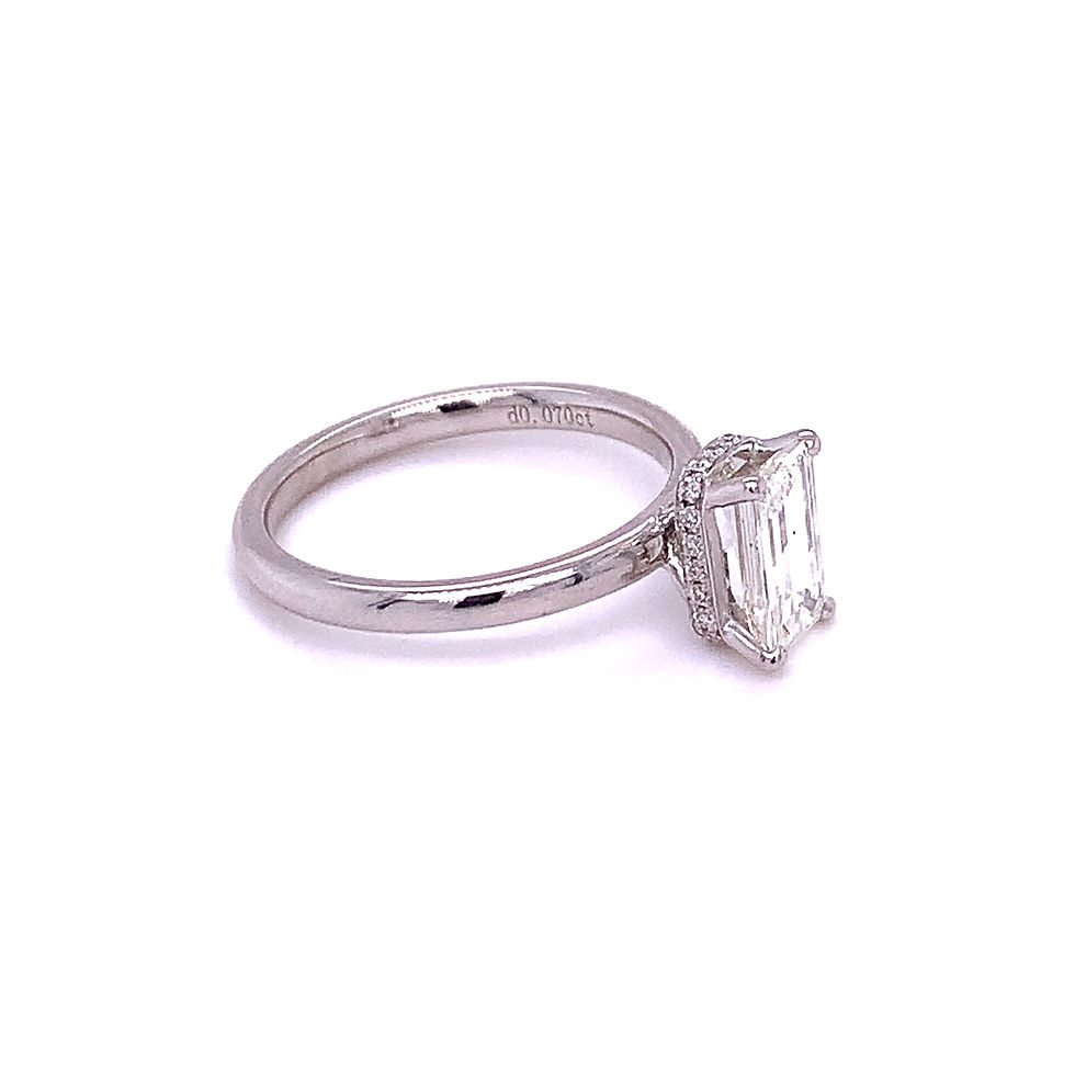 Thumbnail: 18kt White Gold 0.90ct Emerald Cut Diamond Solitaire With Hidden Halo