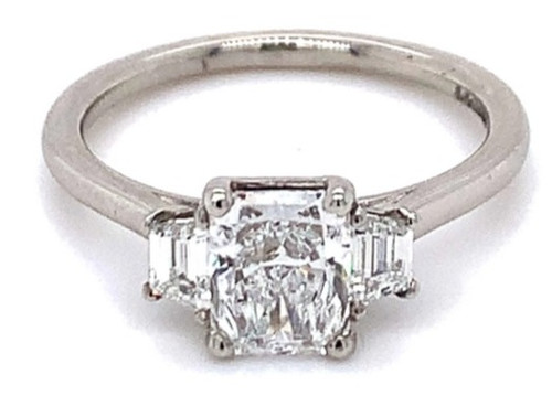 GIA Radiant/Trapezoid 3 Stone Diamond Ring Platinum 1.40ct 1