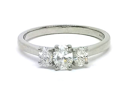 3 Stone, Oval Cut Diamond Ring, 18K White Gold, 0.50ct 1