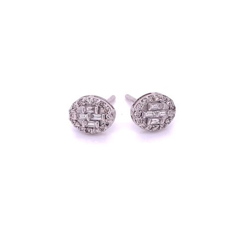 Thumbnail: 9kt  White Gold 0.36ct Baguette & Round Diamond Cluster Earrings