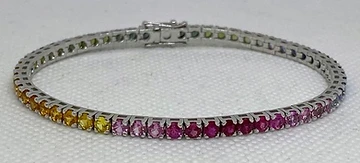 Rainbow Sapphire Bracelet 18K White Gold 6.66ct