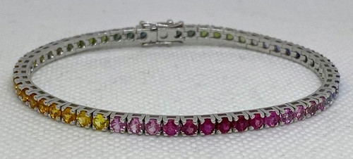 Rainbow Sapphire Bracelet 18K White Gold 6.66ct 1