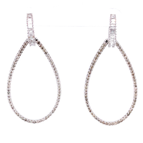 Tear -Drop Shape Diamond Earrings, 18K White/Yellow Gold, 1.69ct 1