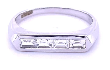 4 - Stone, Emerald Cut Diamond Bar Ring, 18kt White Gold, 0.50ct