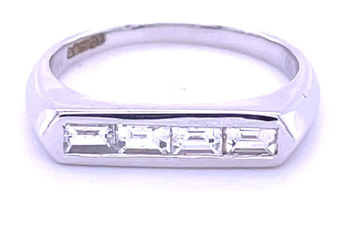 4 - Stone, Emerald Cut Diamond Bar Ring, 18kt White Gold, 0.50ct 1