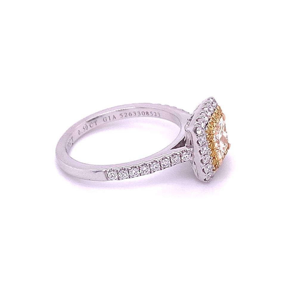 Thumbnail: Natural Yellow Princess Diamond Ring 18K White Gold 1.08ct