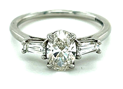 GIA Certified Oval/Tapered Baguette 3 Stone Ring, Platinum, 1.00ct/ 0.35ct 1
