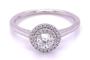 GIA Ring with Diamond Halo Solitaire, 18kt Gold/PLT, 0.30ct- 1.00ct