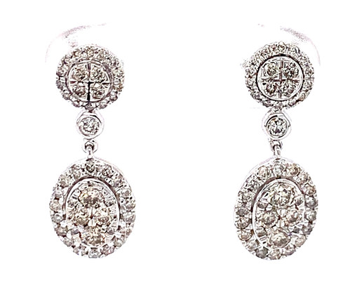 Oval Cluster Halo Drop Diamond Earrings. White/Yellow Gold 1.00ct 1