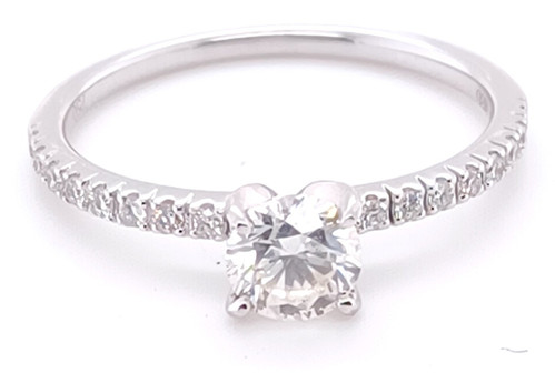 Round Diamond Ring W/ Diamond Shoulders, 18Kt Gold/ PLT, 0.30ct -1.00ct 1