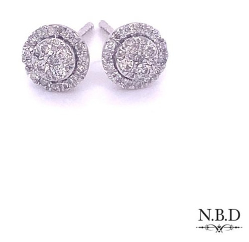 Round Halo Cluster Diamond Earrings White/Yellow Gold 0.26ct 1