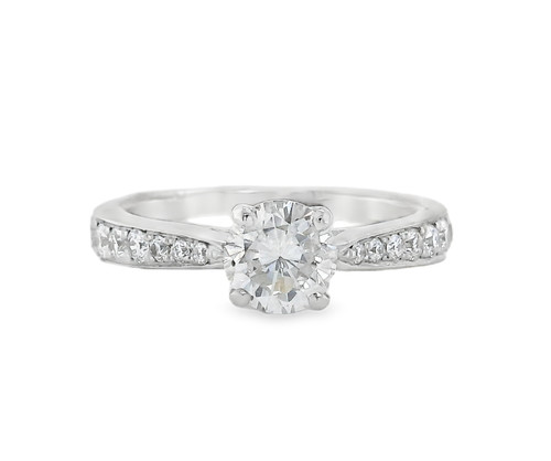 Solitaire Ring with Diamond Shoulders, 18K White Gold, 0.85ct/0.30ct 1