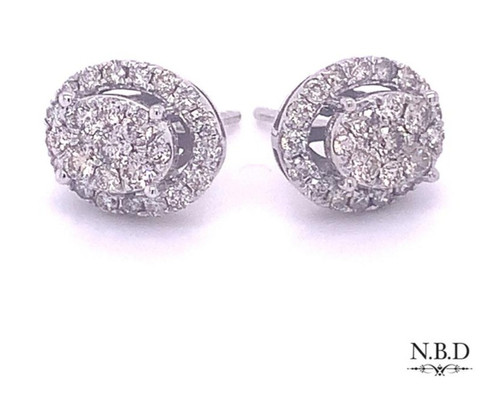 Cluster Diamond Earrings White/Yellow Gold 1.03ct 1