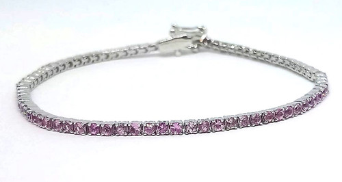 Pink Sapphire Tennis Bracelet 9K White Gold 2.84ct 1