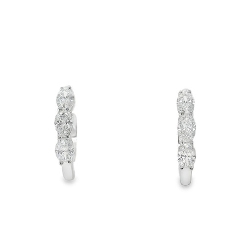 Platinum 3 stone oval diamond hoops, 0.54ct 1