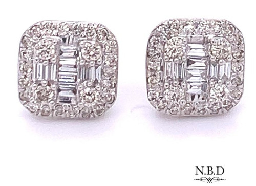 Baguette Cluster Diamond Earrings White/Yellow Gold 0.78ct 1