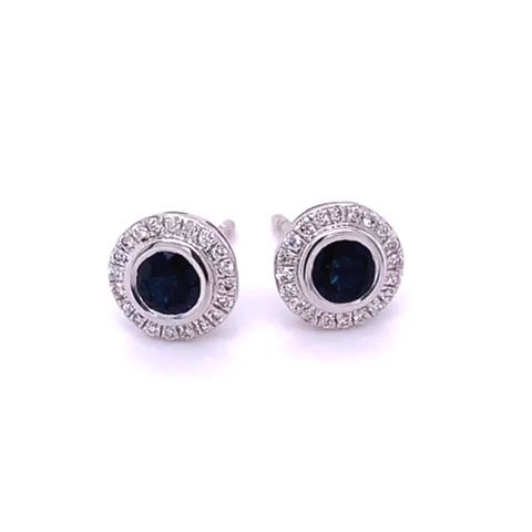 Thumbnail: Sapphire Diamond Halo Earrings 9K White Gold 0.71ct/0.14ct