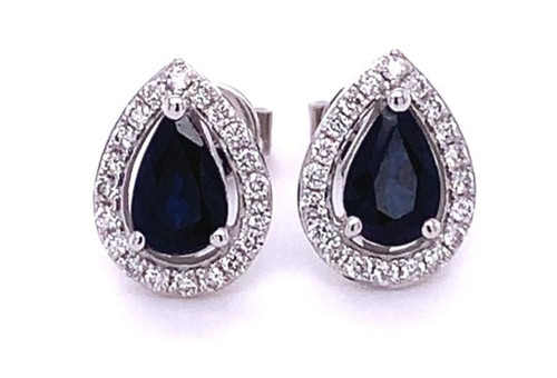 Pear Halo Sapphire/Ruby/Aquamarine Earrings White/Yellow Gold 1