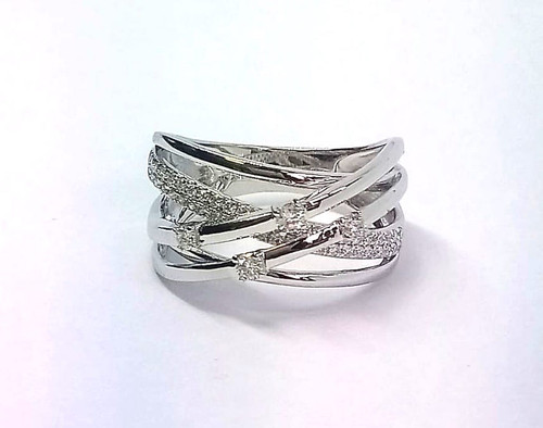 Cross Over Multi Layered Diamond Dress Ring, 9K White Gold, 0.35ct 1