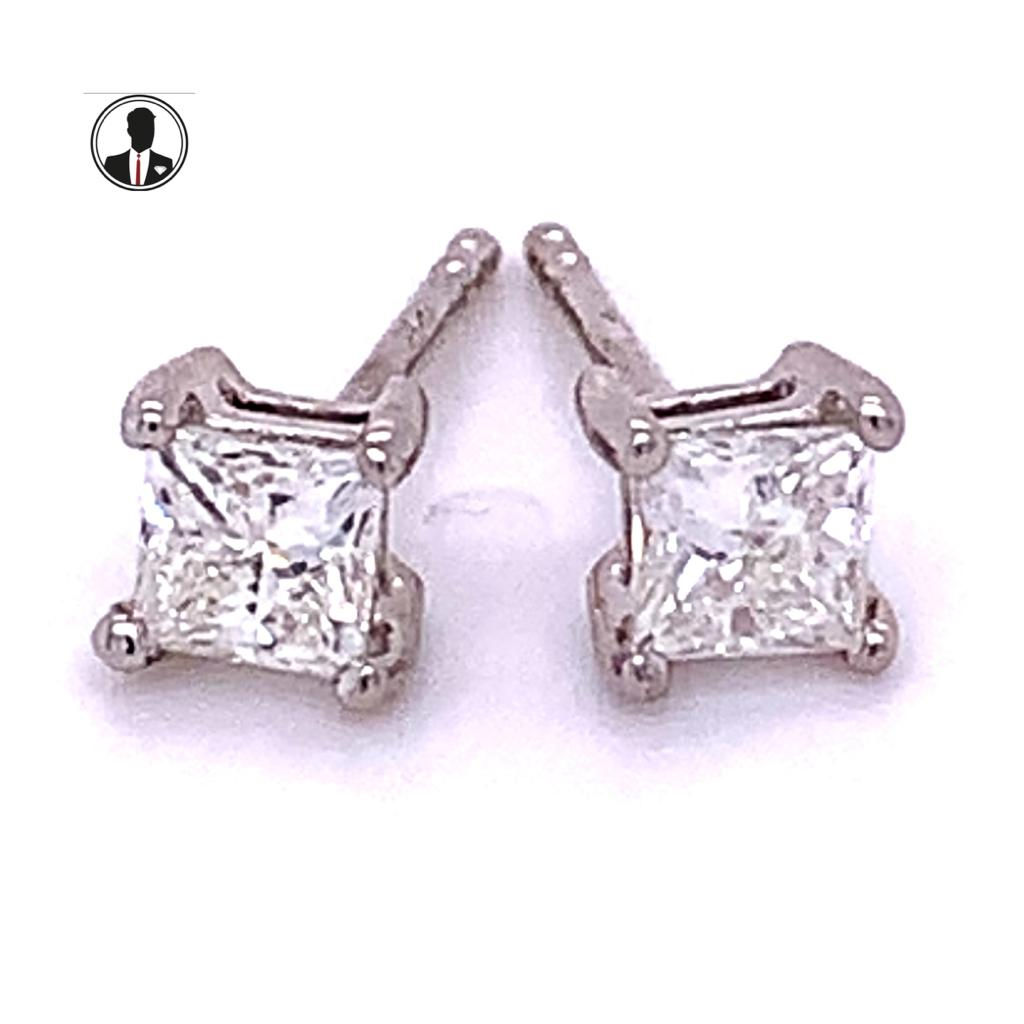 Princess Diamond Stud Earrings 18K White Gold 0.60ct