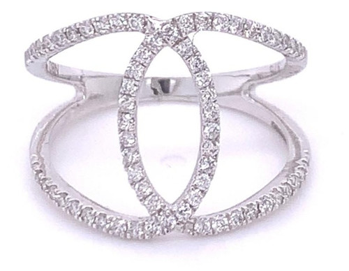 Cross Over Cuff Dress Ring, 9K White Gold, 0.40ct 1