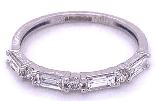 Baguette Shape & Round Diamond Ring, 18K White Gold 0.53ct 1
