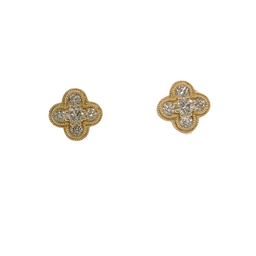 9K YG/WG Clover Stud Earrings with Brilliant-Cut Diamonds, 0.40ct 1