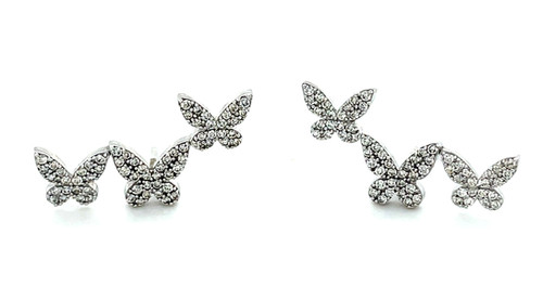 Diamond Butterfly Cluster, Climber Earrings, 9K White Gold, 0.56ct 1