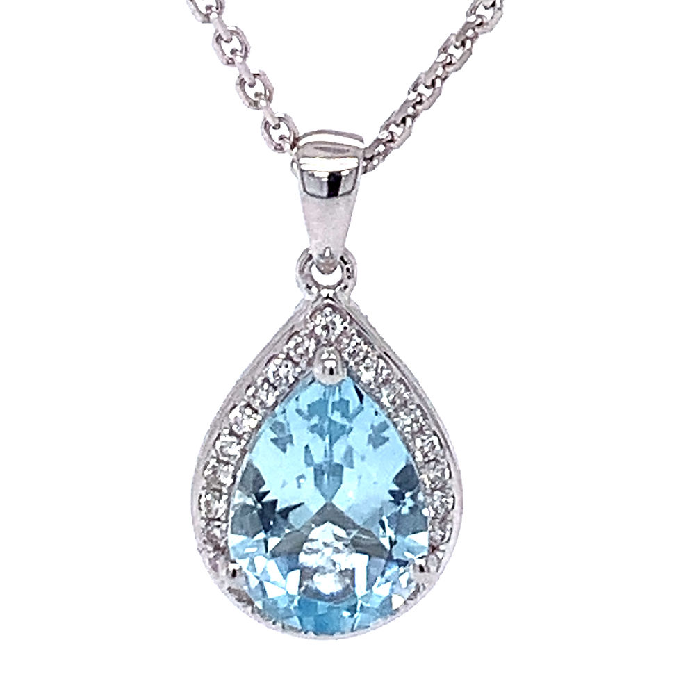 Thumbnail: 9kt/18kt Pear Shaped Gemstone And Diamond Halo Pendant