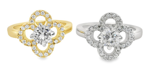 Diamond Clover Dress Ring, Platinum/2- Tone, 0.90ct 1