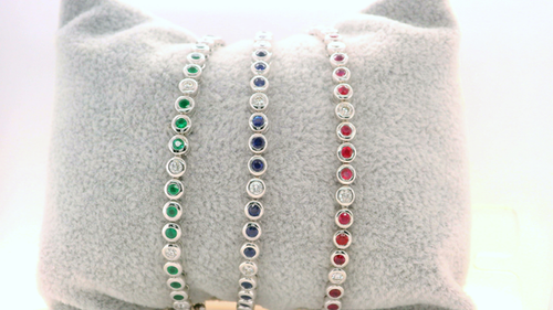 Diamond Gemstone Rub-Over Tennis Bracelet 9K WG 1