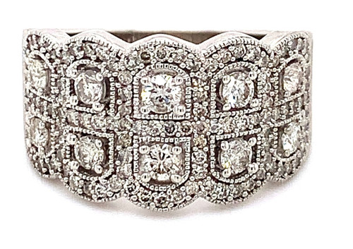 Art Deco Style Diamond Dress Ring, 9K White Gold, 1.03ct 1