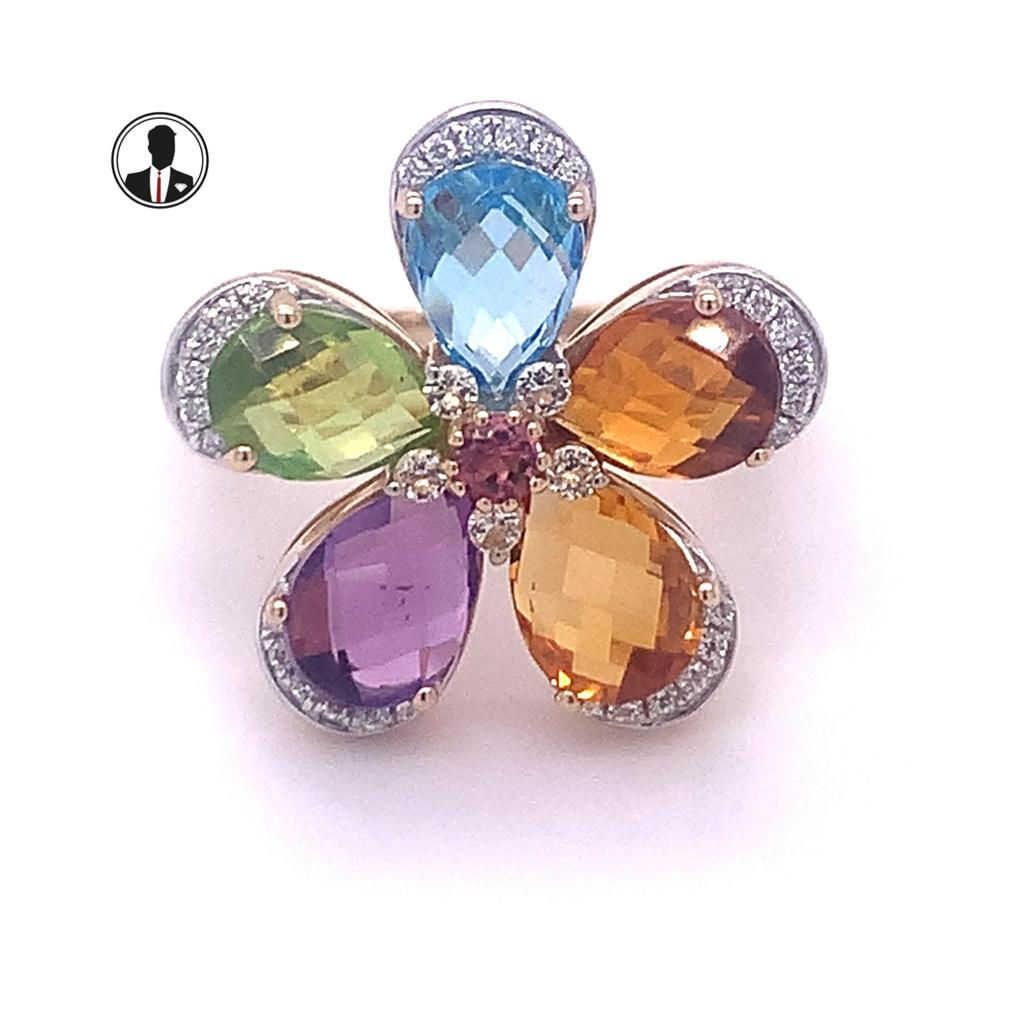 9kt White Gold 0.10ct/3.78ct Gemstone Flower Ring