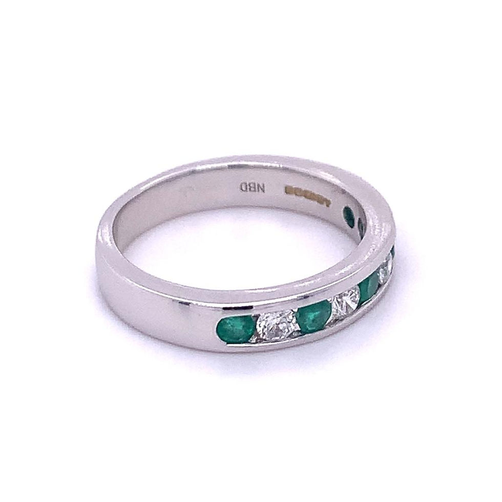 Thumbnail: Emerald/Diamond Half Eternity Ring 9K White Gold 0.26ct/0.35ct