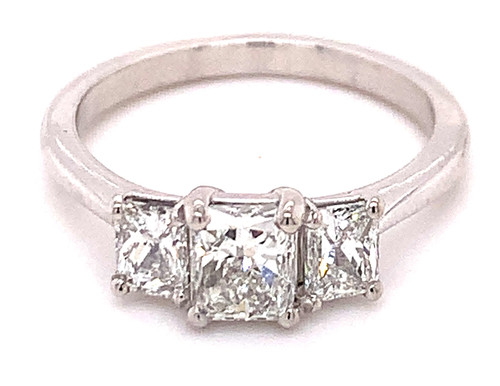 Radiant Diamond 3 Stone Ring, Platinum, 1.35ct 1