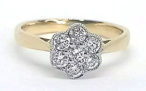Flower Cluster Ring, 18K Yellow Gold, 0.70ct 1